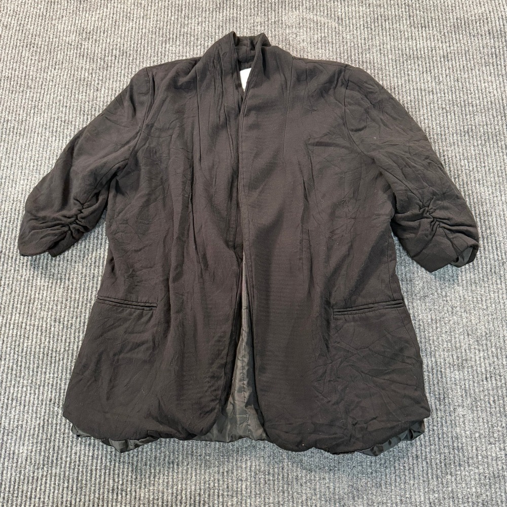 Bar III Womens Ruched Sleeve Open Front Blazer Large Black Rayon Lightweight
